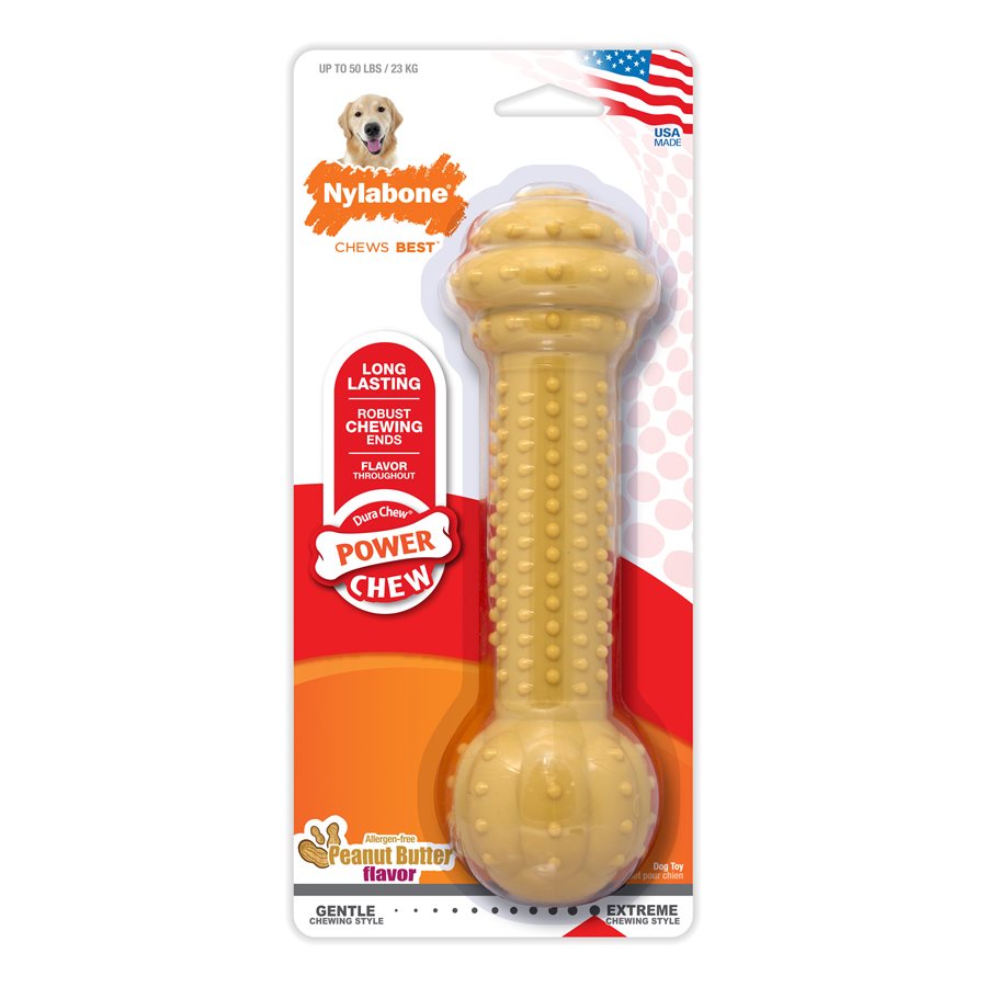 Haltère durable saveur de beurre d'arachide grand et très grand - os à mâcher pour chien