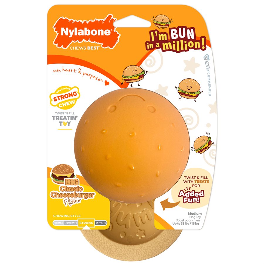 Jouet casse-tête distributeur de gâteries cheeseburger Power Chew moyen - jouet pour chien