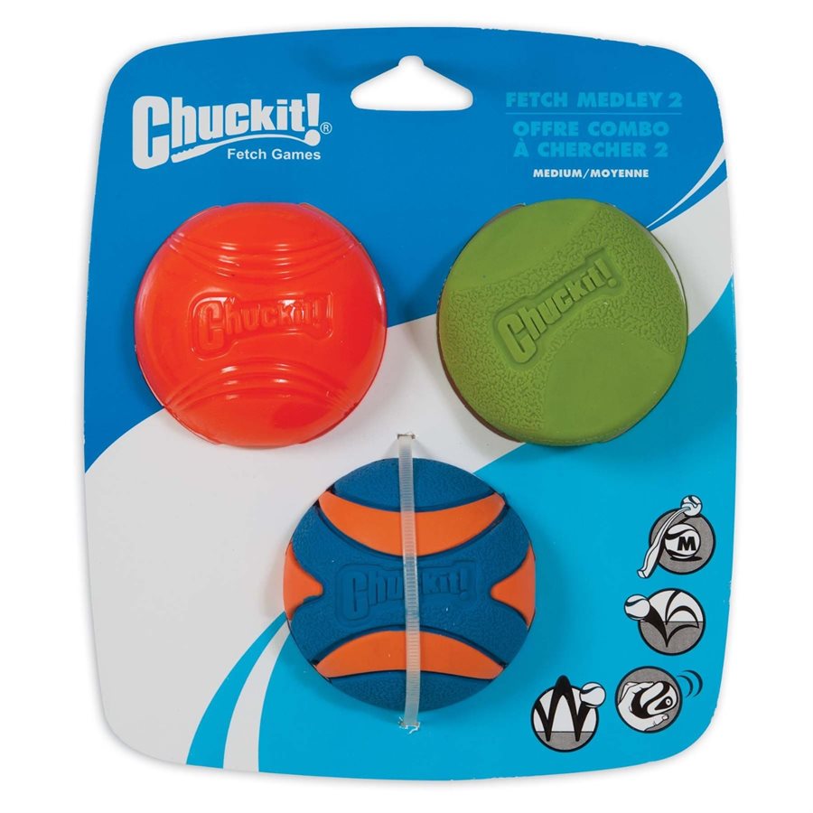 Assortiment de balles Fetch Medley 2 moyennes paquet de 3 - jouet pour chien
