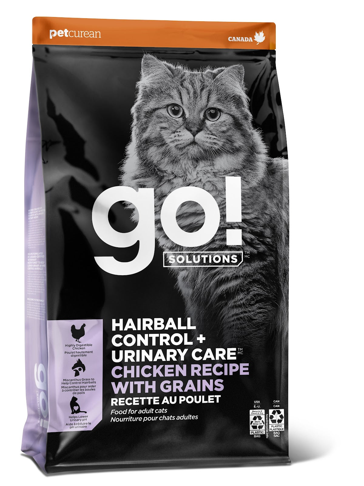 Nourriture Contrôle des boules de poils + soins urinaires au poulet pour chat - Go! Solutions