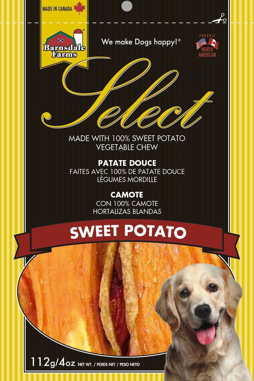 Gâteries à la patate douce pour chien 4 oz