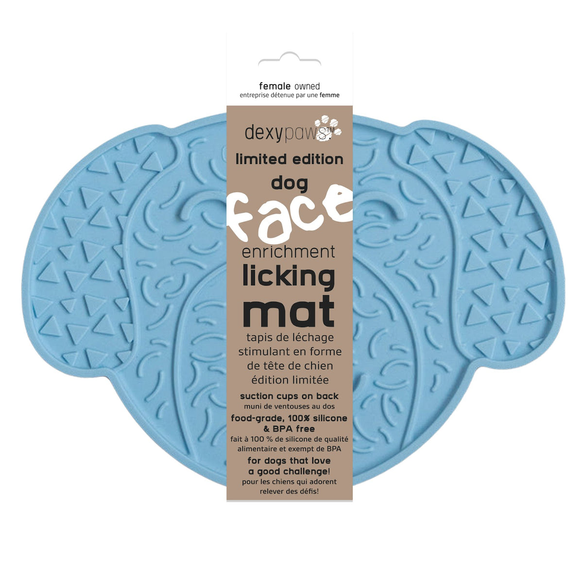 Tapis de léchage stimulant tête de chien bleu pour chien