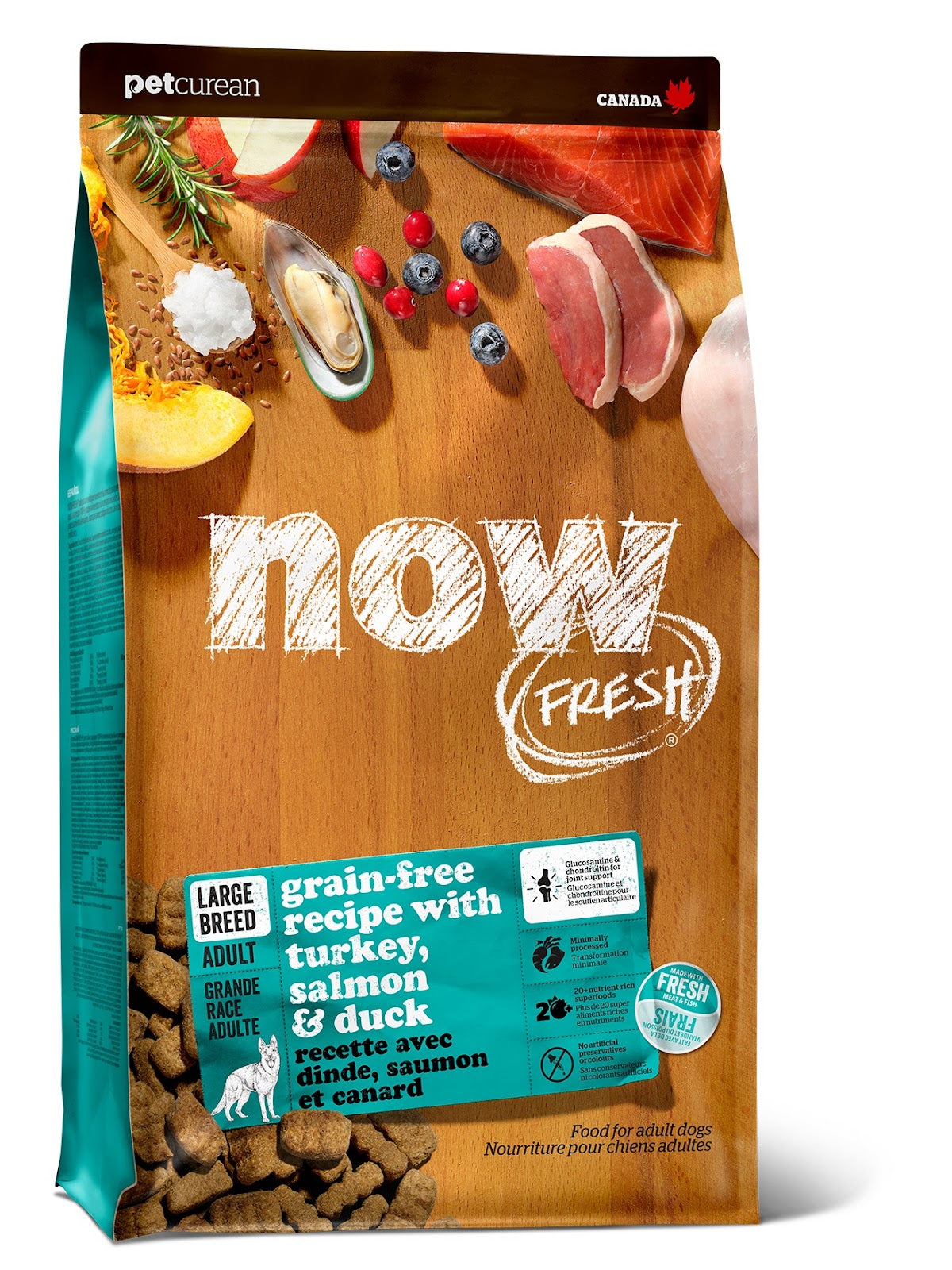 Nourriture sèche Now Fresh sans grains pour chien de grande race, dinde, saumon et canard