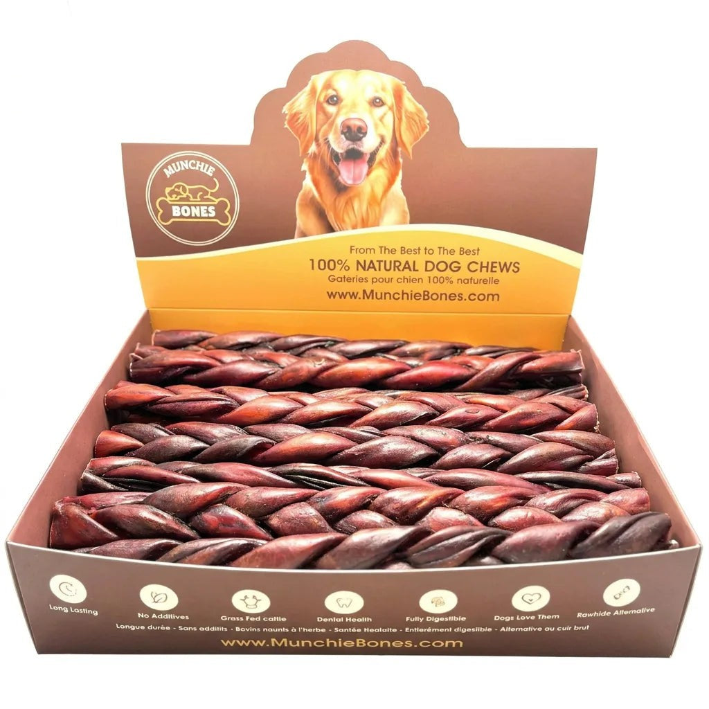 Bâton de collagène de bœuf tressé glacé au foie brun pour chien - Munchie Bones