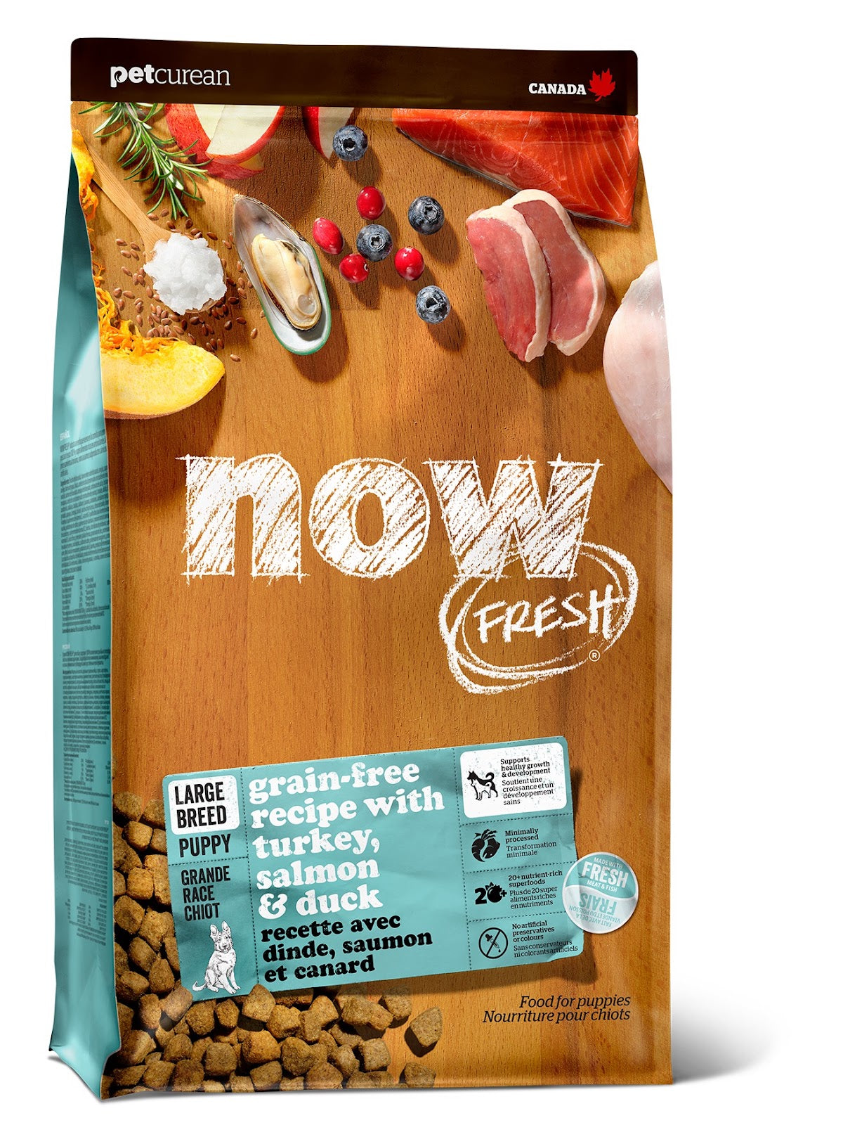 Nourriture sèche Now Fresh sans grains pour chiot de grande race, dinde, saumon et canard, 25 lb