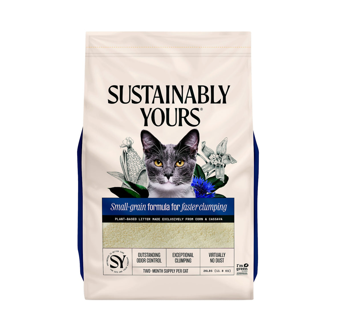 Litière agglomérante Small-Grain agglomération plus rapide (multi-chats plus) pour chat - Sustainably Yours