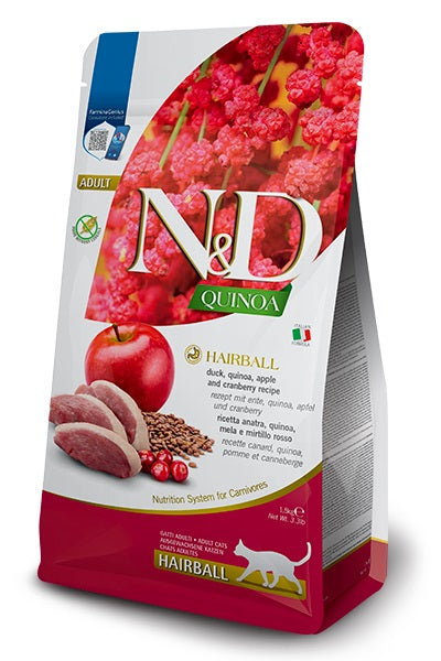 Nourriture sèche N&D Quinoa Contrôle des boules de poils sans grains pour chat, canard, 3,3 lb