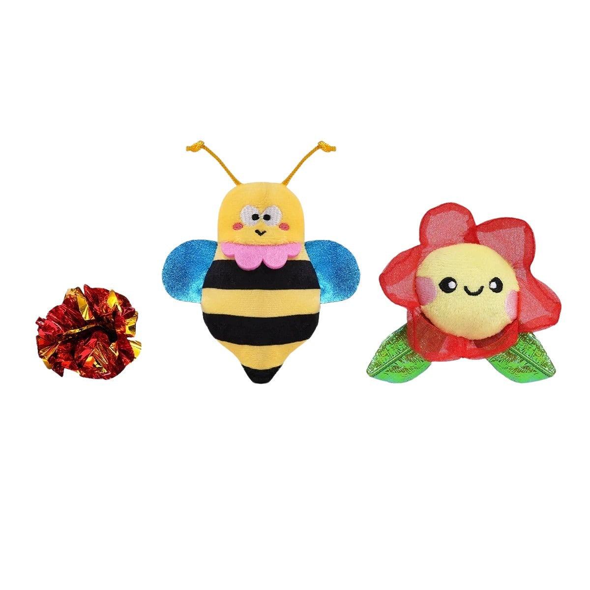 Peluches Meow Buddies avec herbe à chat trio balle, fleur et abeille