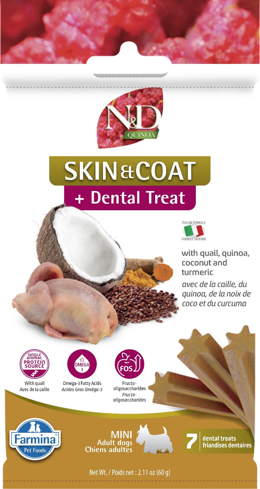 Gâteries dentaires N&D Quinoa Peau et poils pour chien