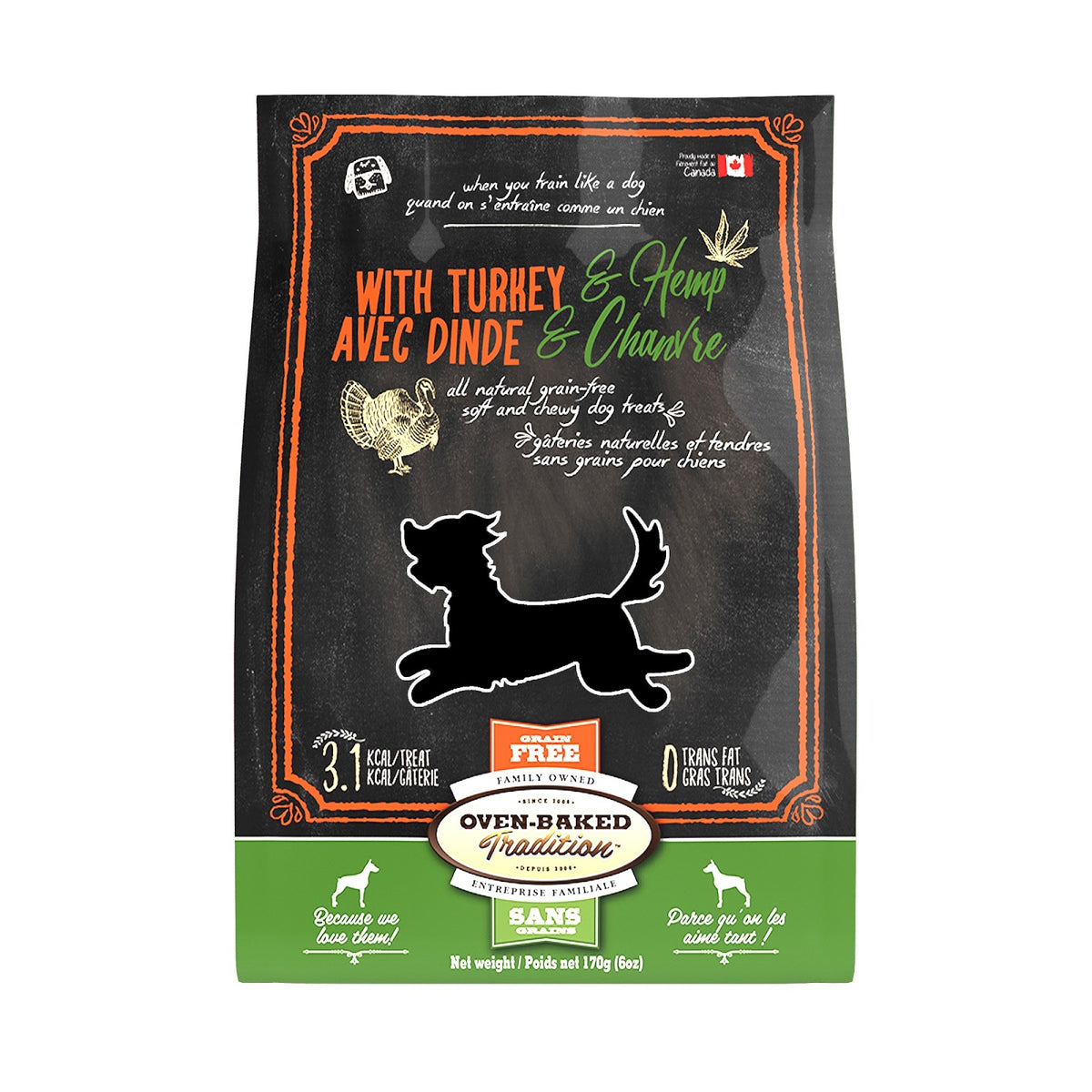 Gâteries tendres sans grains à la dinde et chanvre pour chien 170 g