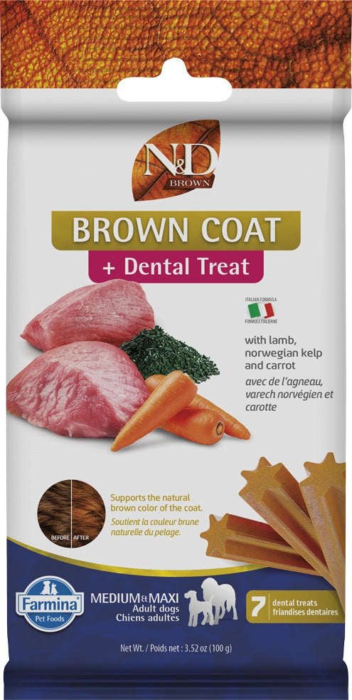 Gâteries dentaires N&D Brown pour chien au pelage brun