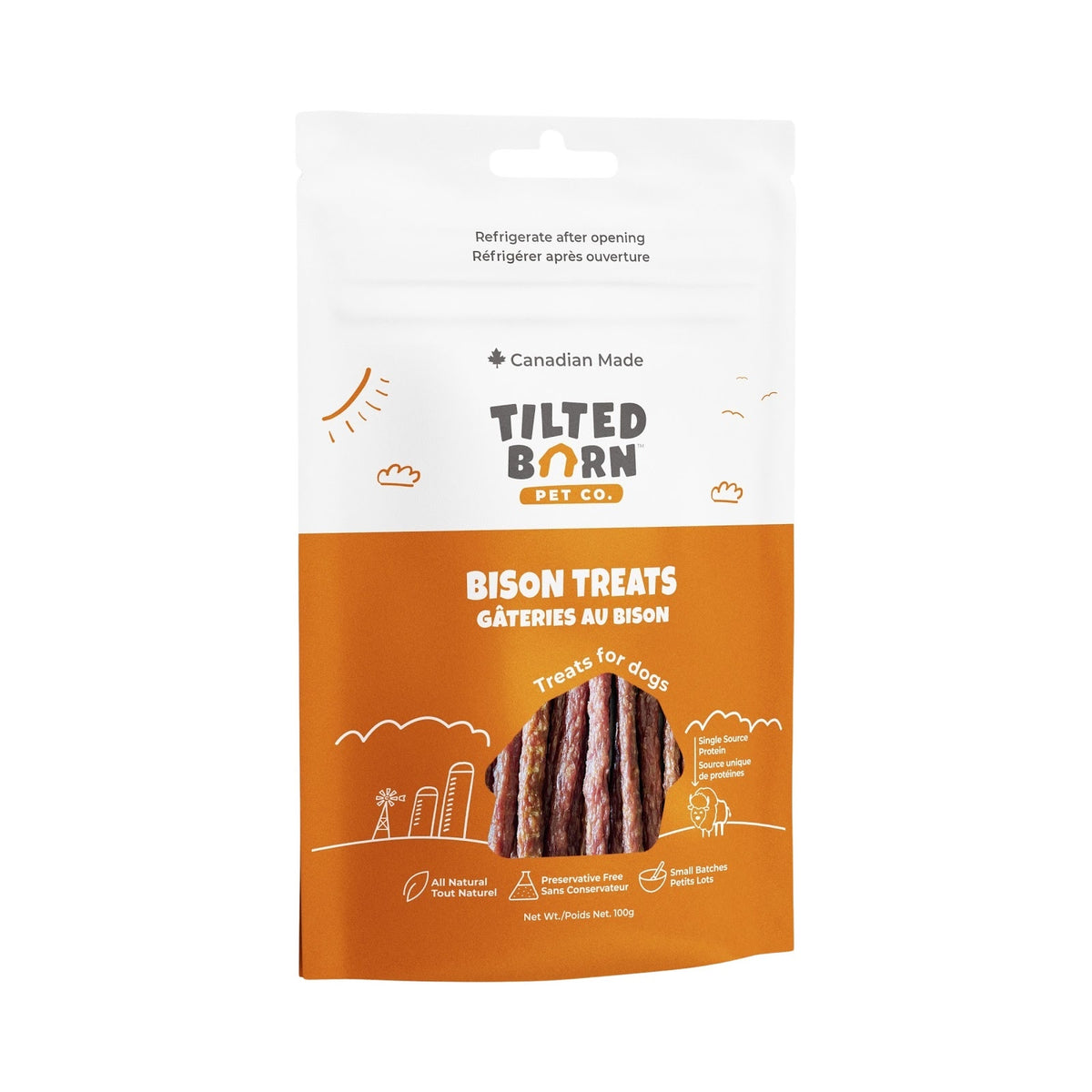 Gâteries type pepperoni au bison pour chien 100 g