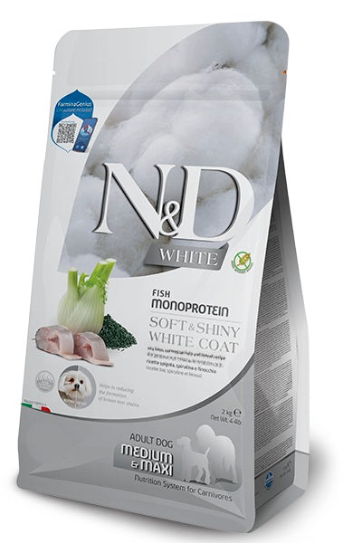Nourriture sèche N&D White sans grains pour chiot au pelage blanc