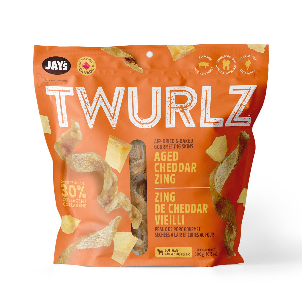 Twurlz peaux de porc séchées à l'air cheddar vieilli - gâterie à mâcher pour chien