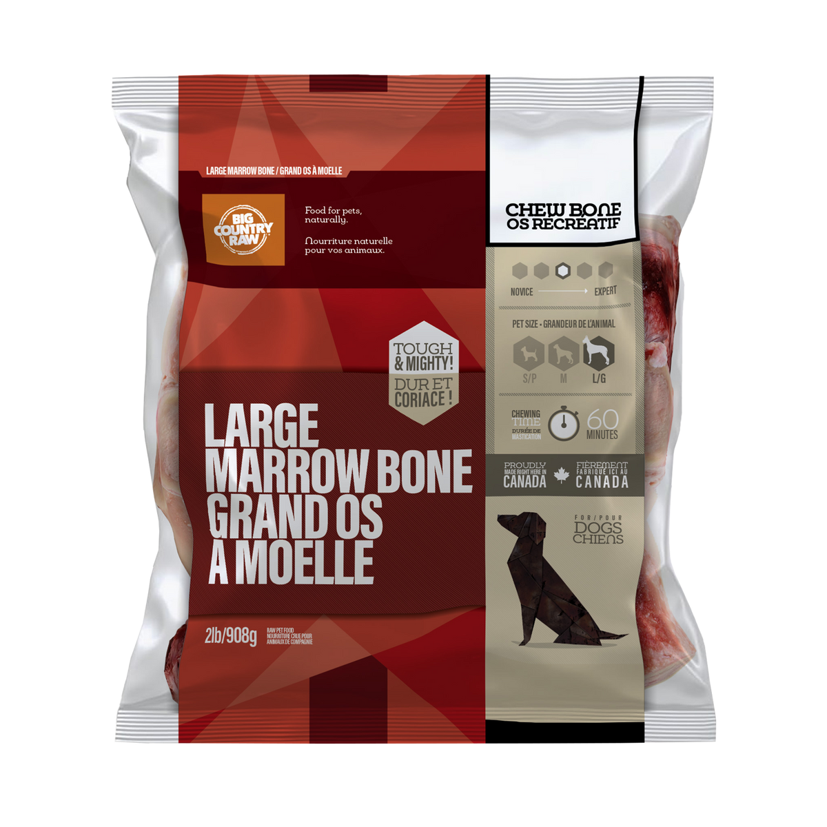 Gros os à moelle de bœuf 2 lb - os cru pour chien