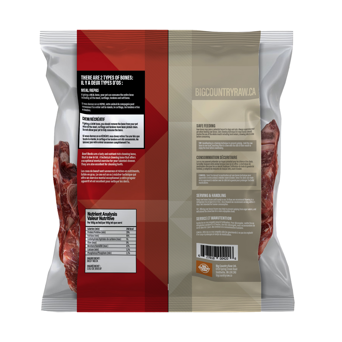 Cou de bœuf cru pour chien 2 lb