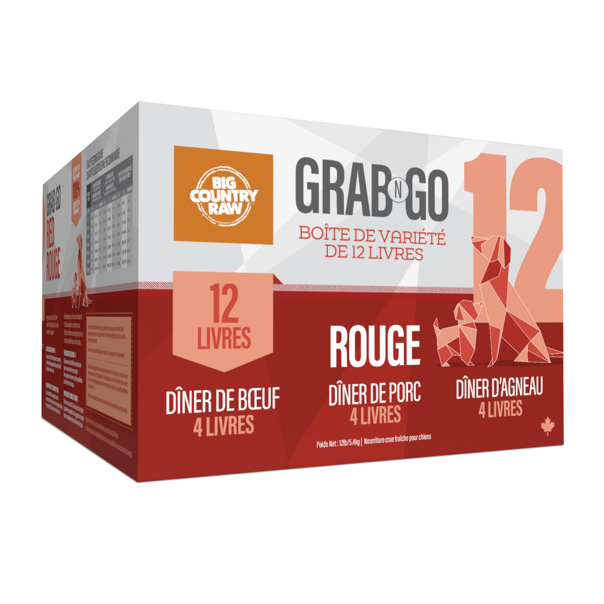 Nourriture crue Grab N Go boîte variété viande rouge pour chien - Big Country Raw