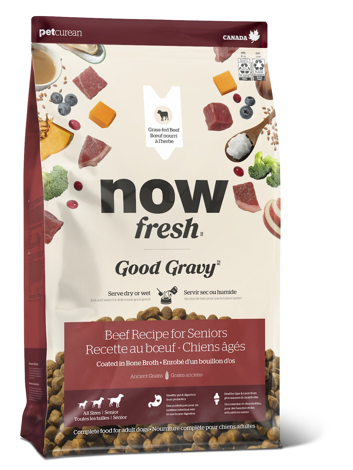 Nourriture sèche Now Fresh Good Gravy aux grains anciens pour chien sénior, bœuf