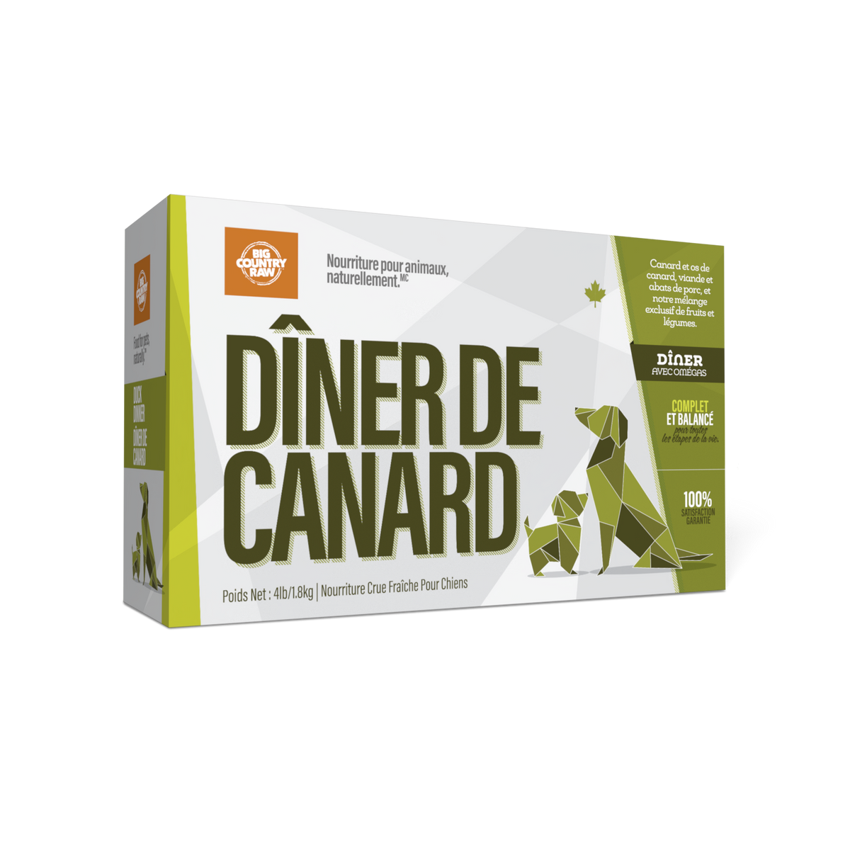 Nourriture crue Dîner au canard pour chien 4 lb