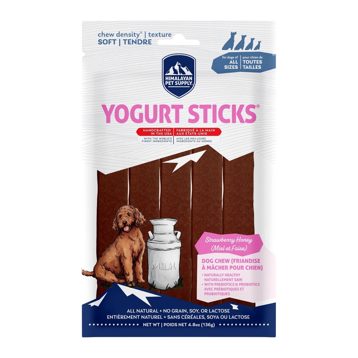Gâteries bâtonnets de yogourt aux fraises et miel pour chien 4,8 oz