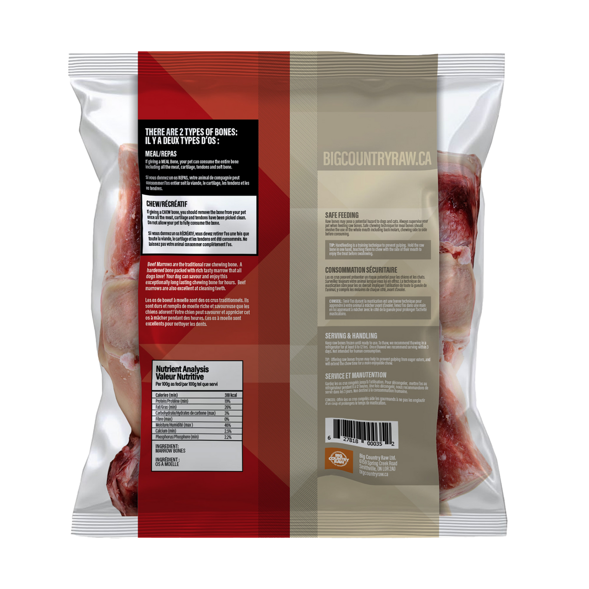 Gros os à moelle de bœuf 2 lb - os cru pour chien