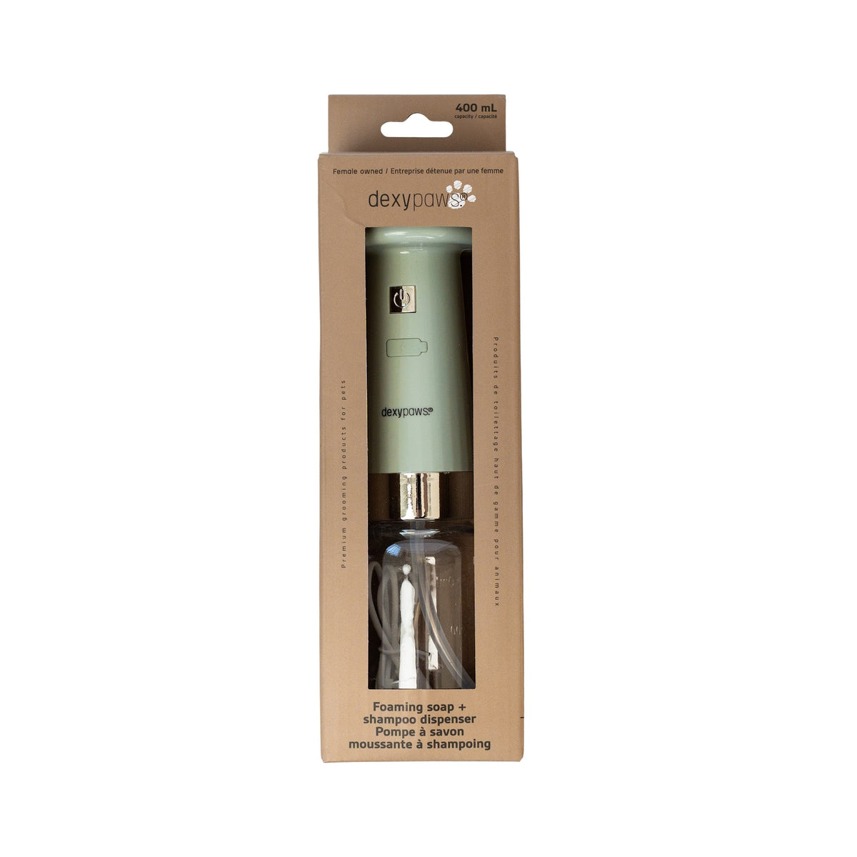Pompe à mousse de toilettage à savon et shampoing vert sauge pour chien