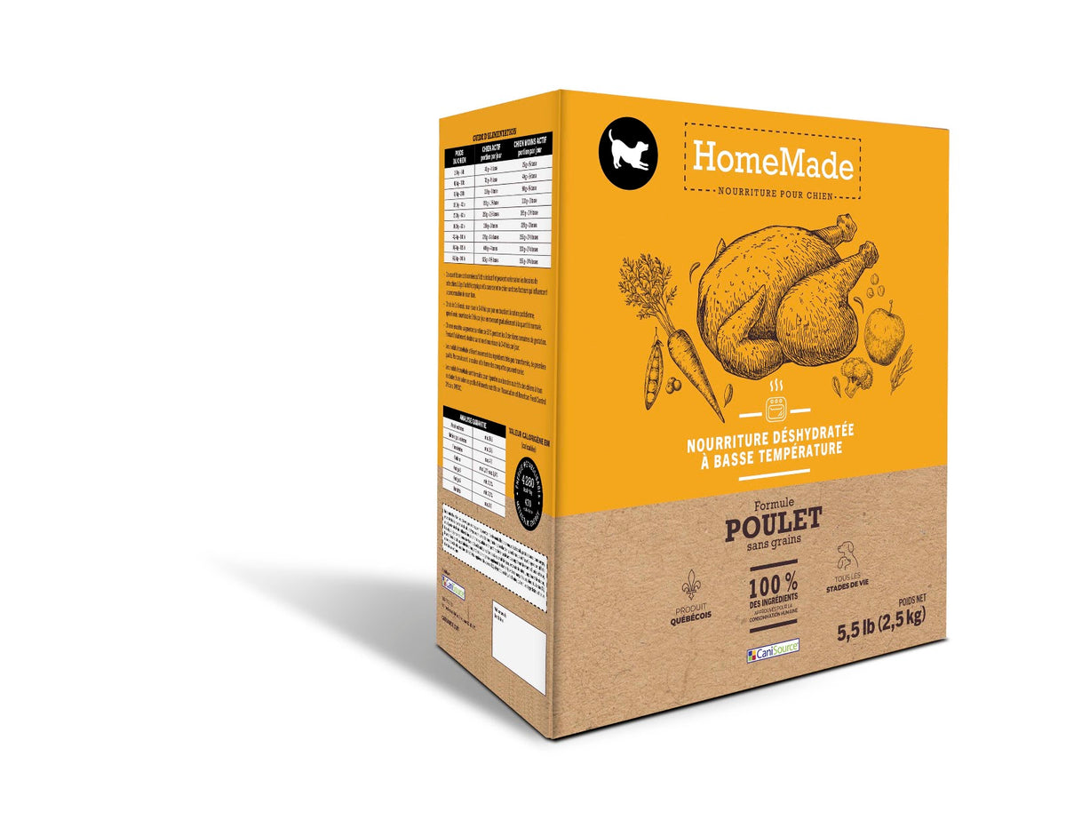 Nourriture déshydratée HomeMade sans grains pour chien, poulet 2,5 kg