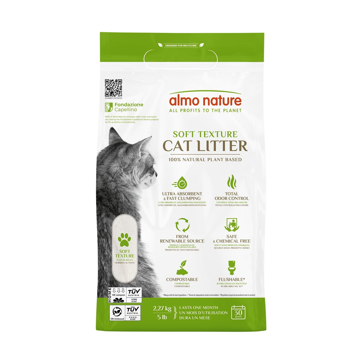 Litière agglomérante fibre végétale contrôle des odeurs pour chat - Almo Nature