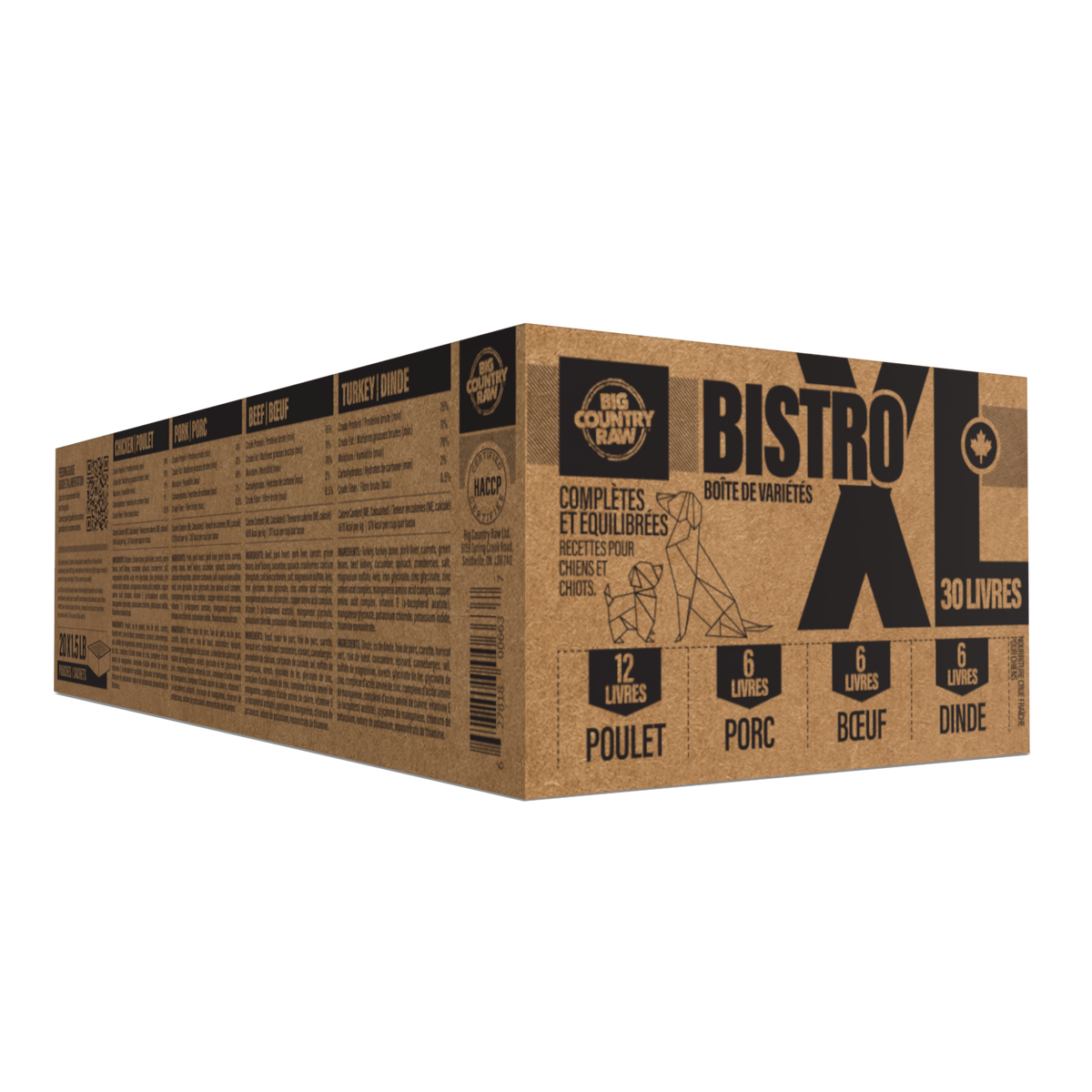 Nourriture crue XL Bistro pour chien 30 lb