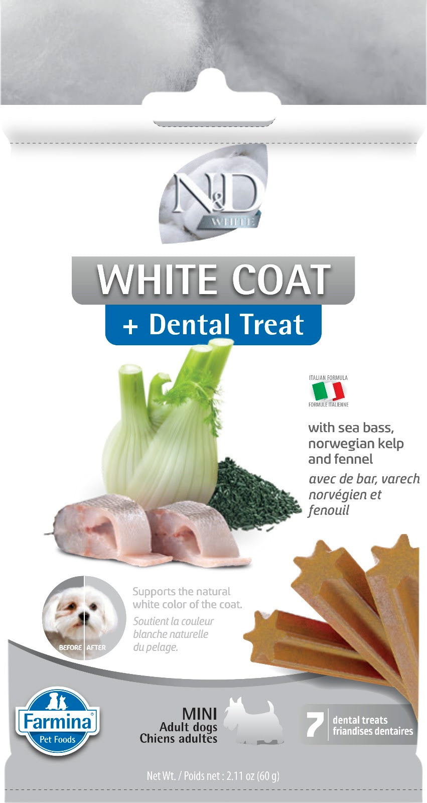 Gâteries dentaires N&D White pour chien au pelage blanc