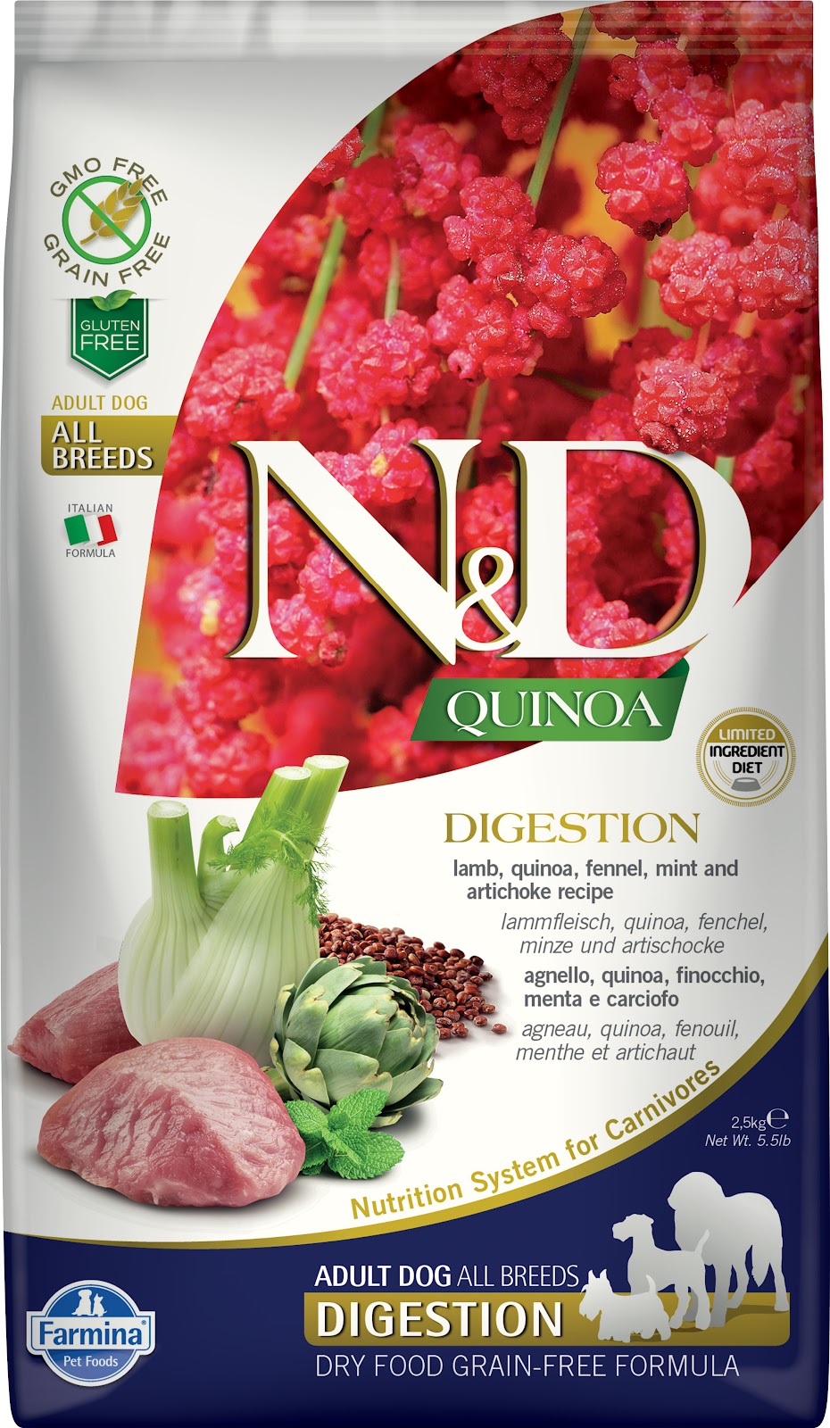 Nourriture sèche N&D Quinoa Digestion sans grains pour chien