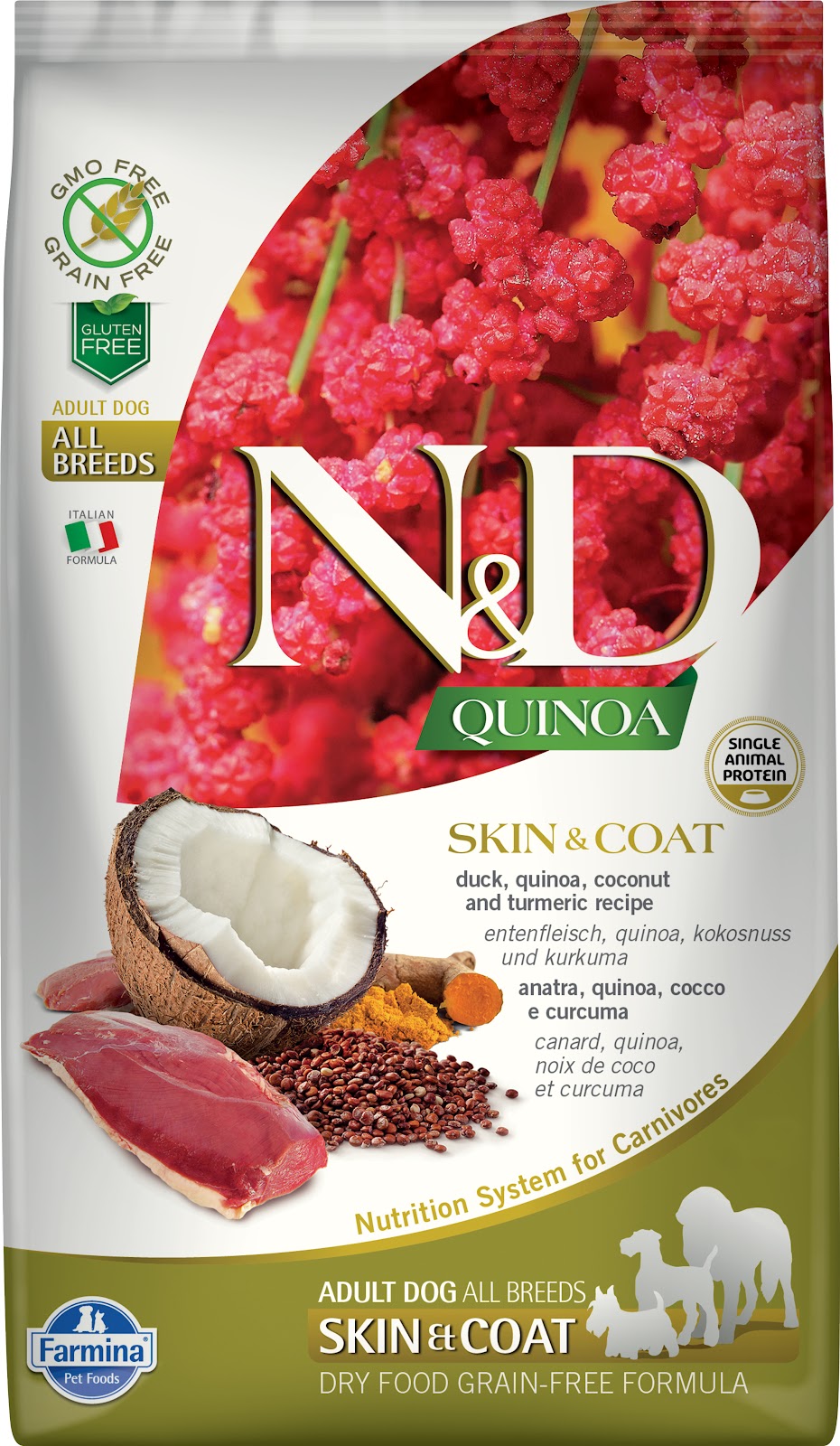 Nourriture sèche N&D Quinoa Peau et poils sans grains pour chien de races moyennes et grandes
