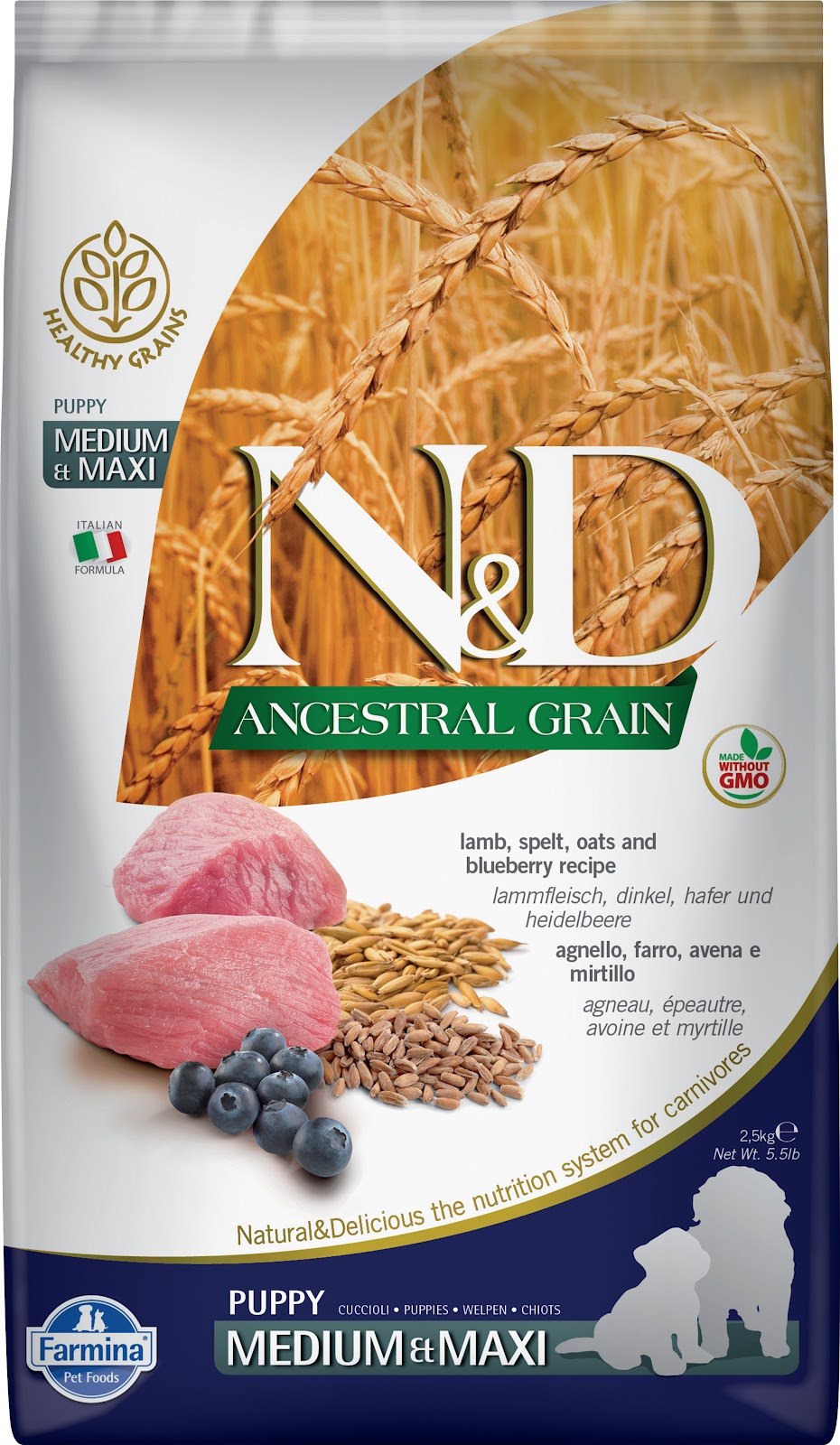 Nourriture sèche N&D Grains ancestraux pour chiot de races moyennes et grandes