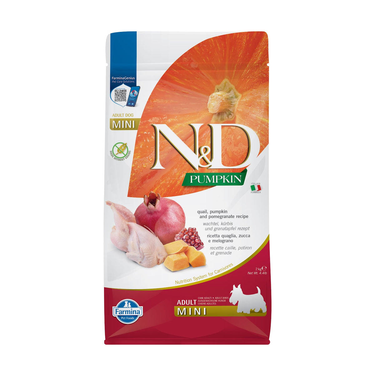 Nourriture sèche N&D Citrouille sans grains pour chien de races mini