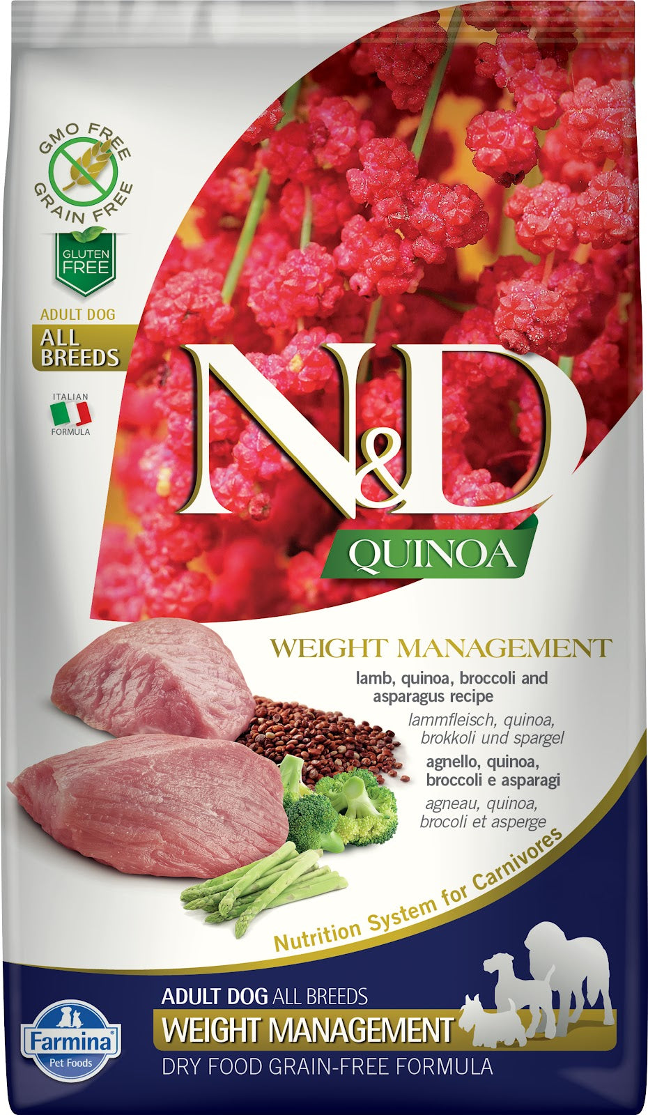 Nourriture Quinoa contrôle de poids sans grains à l'agneau pour chien races moyennes et grandes - Farmina
