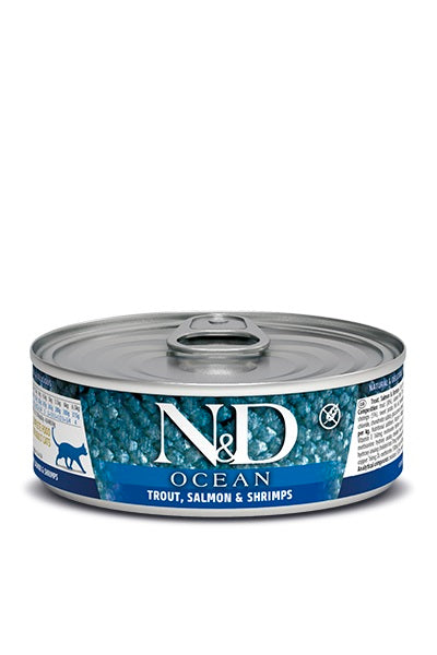 Nourriture humide Ocean sans grains à la truite, saumon et crevette pour chat 2,46 oz