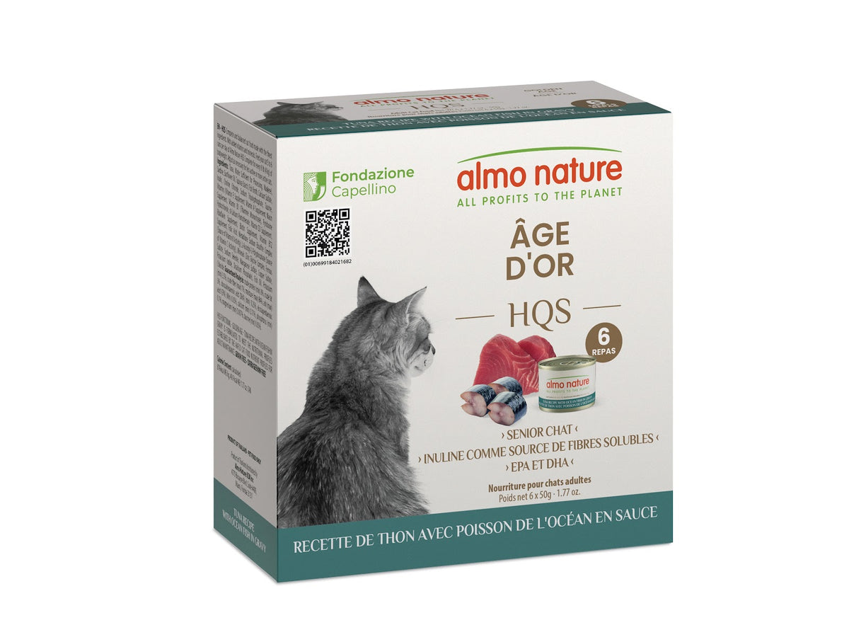 Nourriture humide HQS Formule âge d'or pour chat, thon avec poisson de l'océan en sauce 50 g