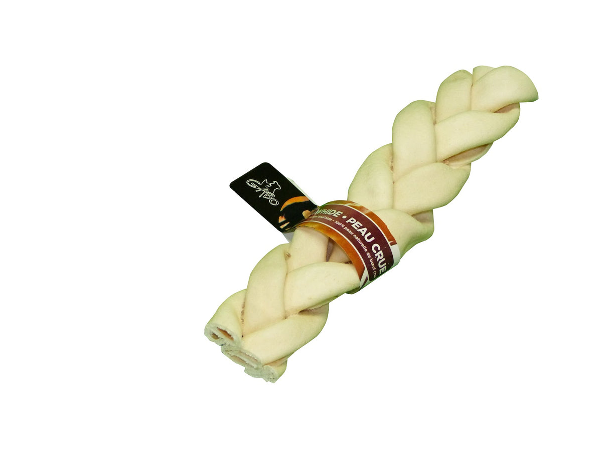 Gâterie à mâcher torsade de cuir blanc 8 po pour chien (à l'unité)