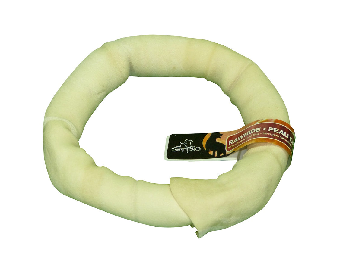Gâterie à mâcher anneau de cuir blanc brut pour chien - Gabo