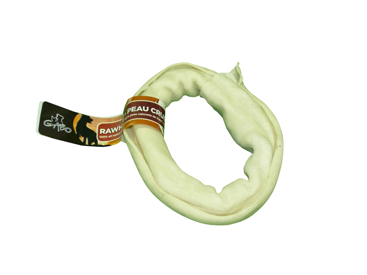 Gâterie à mâcher anneau de cuir blanc brut pour chien - Gabo