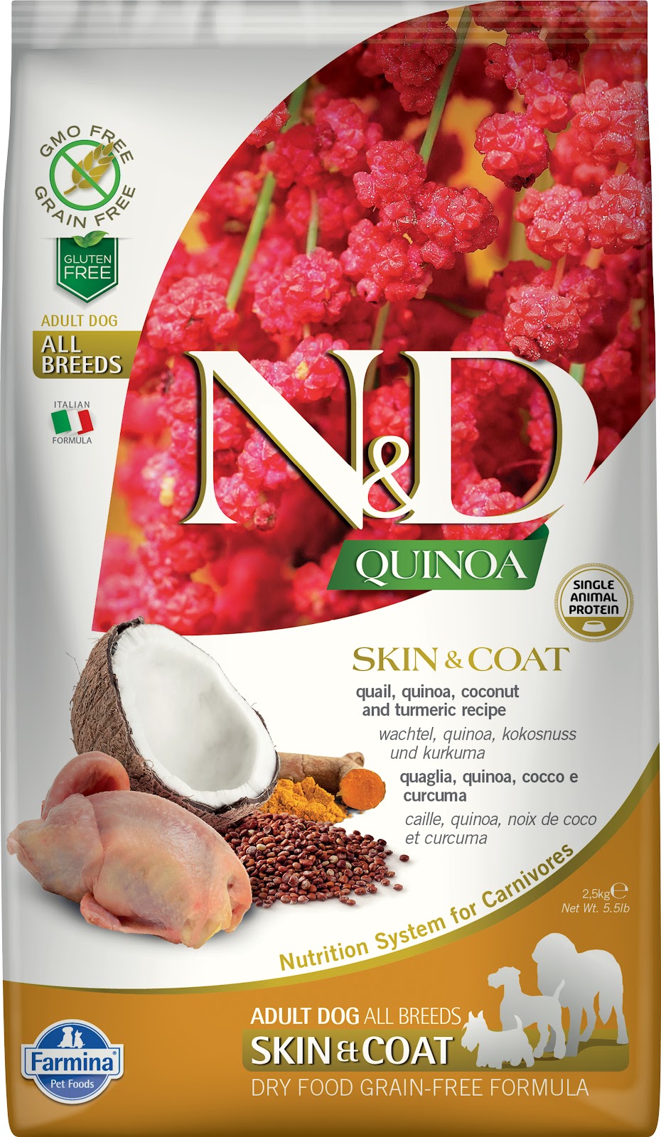 Nourriture sèche N&D Quinoa Peau et poils sans grains pour chien de races moyennes et grandes