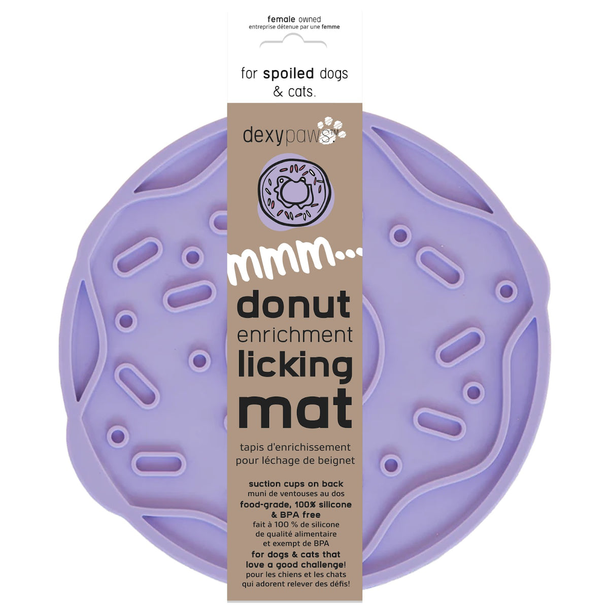 Tapis de léchage stimulant beignet mauve pour chien