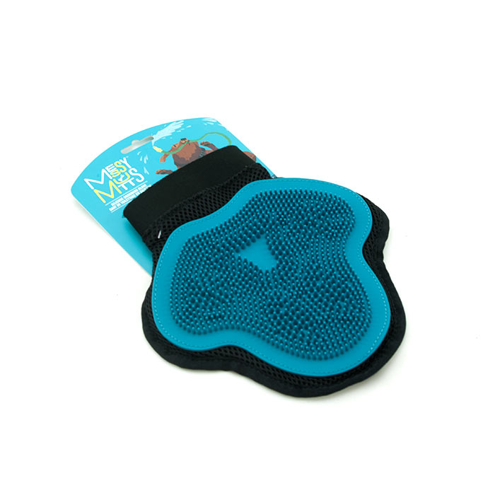 Gant de toilettage avec brosse en silicone, bleu