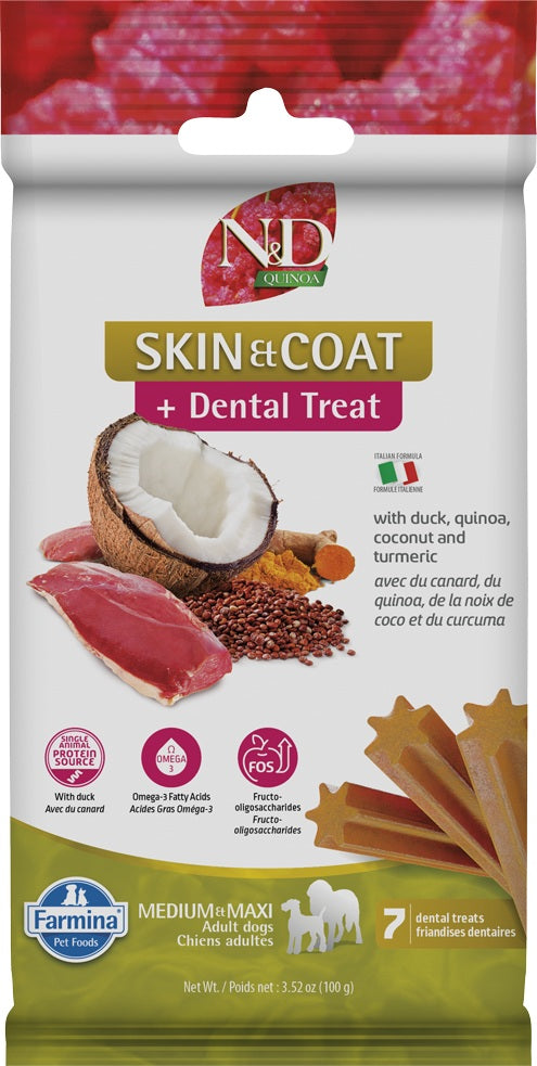 Gâteries dentaires N&D Quinoa Peau et poils pour chien