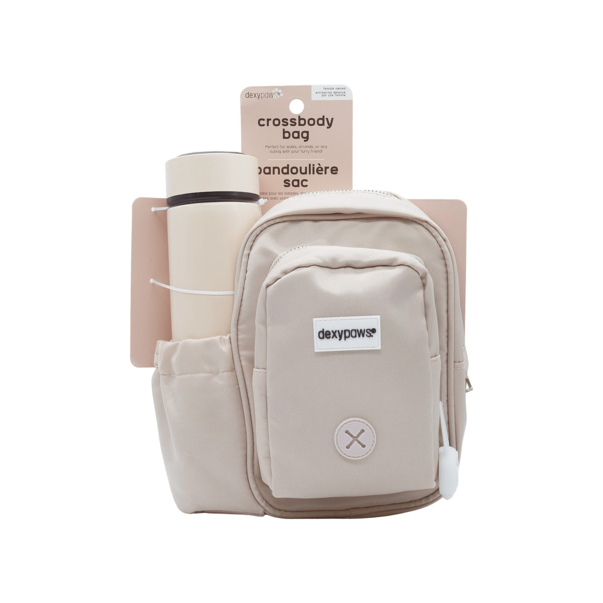 Sac à bandoulière « Tout l’essentiel » avec bouteille et accessoires, crème au beurre