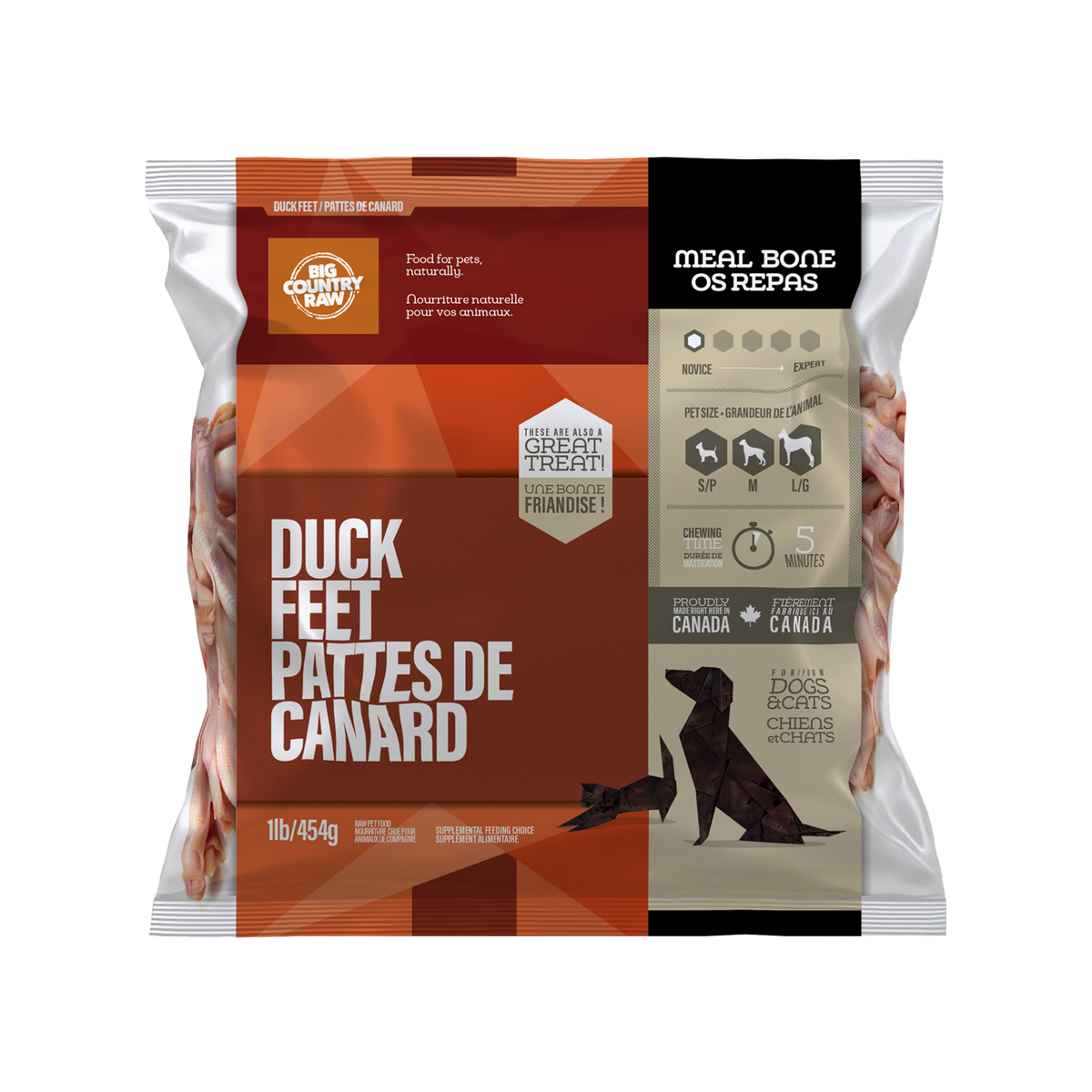 Pattes de canard crues pour chien et chat 1 lb