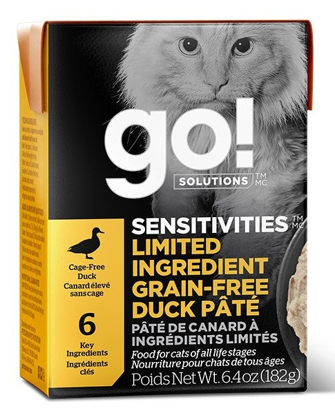 Nourriture humide Go! Solutions Sensitivities LID sans grains en Tetra Pak pour chat, pâté de canard, 6,4 oz