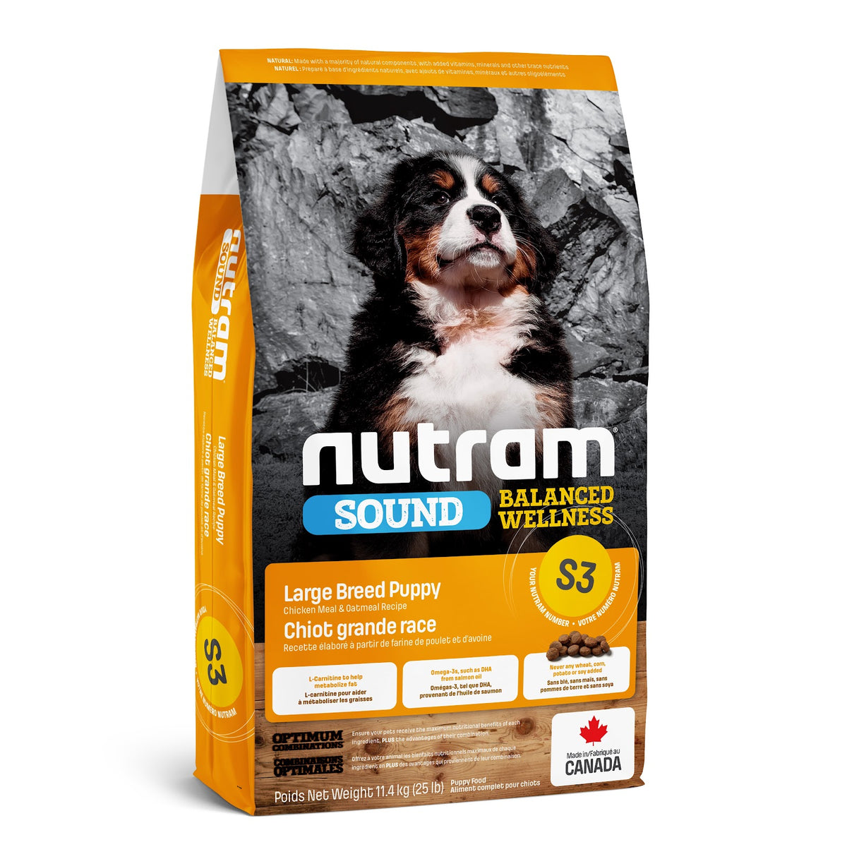 Nourriture sèche Sound S3 pour chiot de grande race, poulet et avoine 25 lb