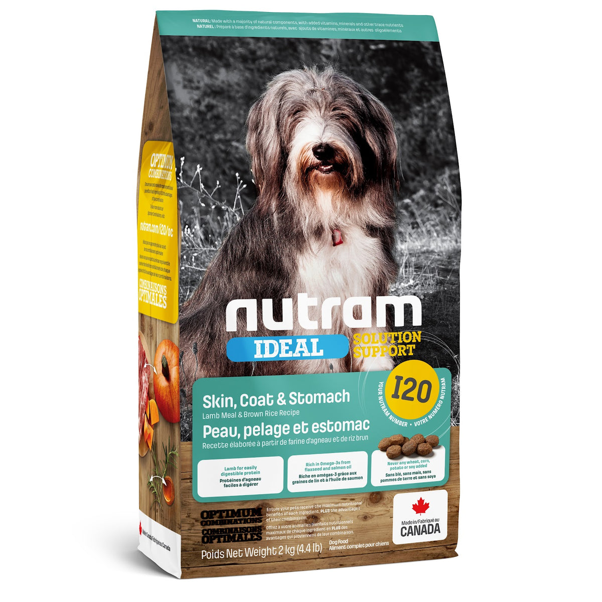 Nourriture sèche Ideal I20 pour chien, peau, pelage et estomac sensibles, agneau et riz