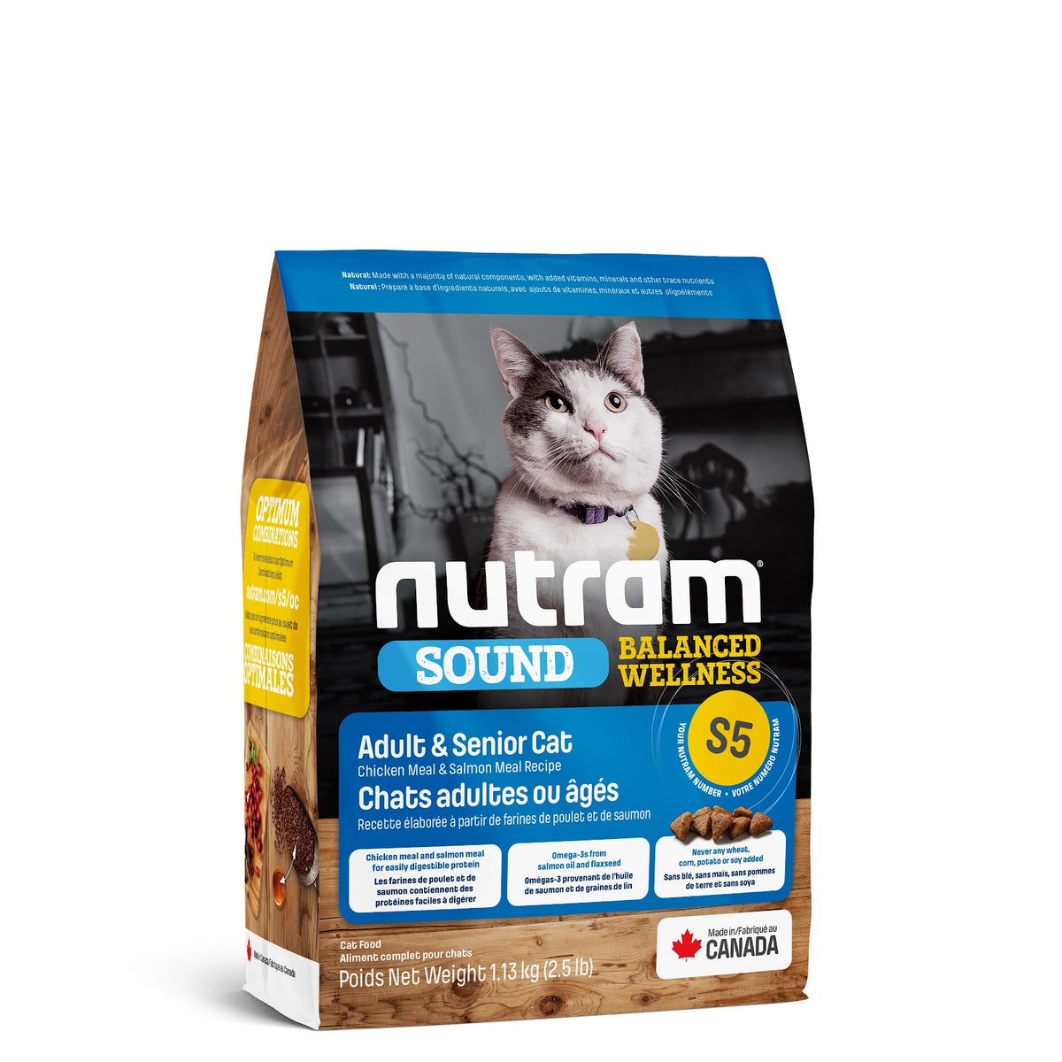 Nourriture sèche Sound S5 pour chat adulte et sénior, poulet et saumon